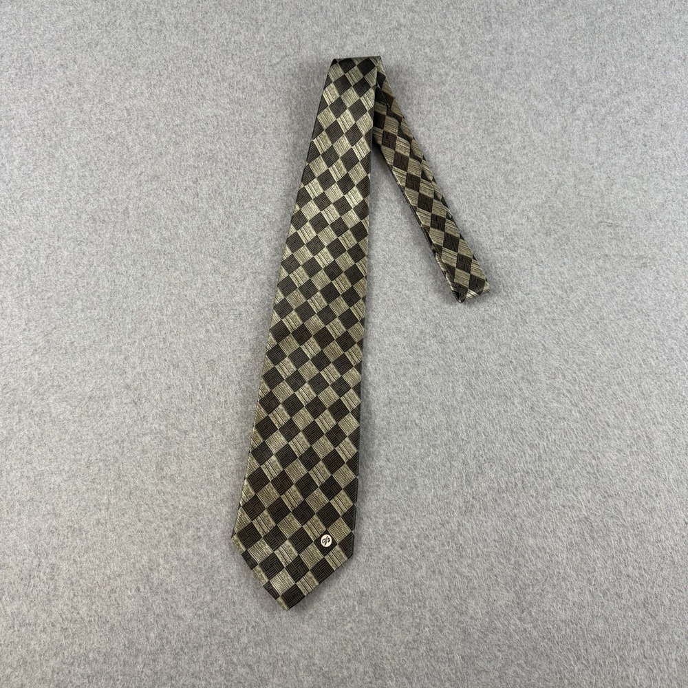 Vintage Versace Classic V2 Silk Tie Gray Silver Checkerboard Italy 58x4" - Picture 3 of 6